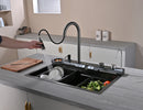Multifunctional Kitchen Sink with Adjustable Double Waterfall and Dynamic LED Lighting