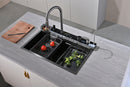 Multifunctional Kitchen Sink with Adjustable Double Waterfall and Dynamic LED Lighting