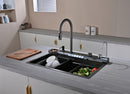 Multifunctional Kitchen Sink with Adjustable Double Waterfall and Dynamic LED Lighting