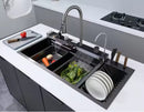 Multifunctional Kitchen Sink with Dual Waterfall and Dish & Utensil Rack