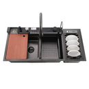 Multifunctional Kitchen Sink with Dual Waterfall and Dish & Utensil Rack