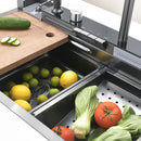 Multifunctional Kitchen Sink with Double Waterfall and Dish/Utensil Compartment