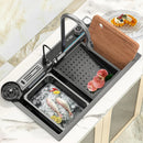Multifunctional Kitchen Sink with Double Waterfall and Utensil Pocket