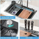 Multifunctional Kitchen Sink with Dual Waterfall and Utensil Pocket
