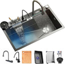 Multifunctional Kitchen Sink with Dual Waterfall and Utensil Pocket