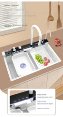 Modern White Multifunctional Kitchen Sink with Double Waterfall