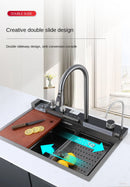 Modern Multifunctional Kitchen Sink with Dual Waterfall