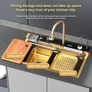 Modern Gold Multifunctional Kitchen Sink with Dual Waterfall